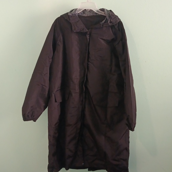 Hooded Saphirose black raincoat with case, XL, new - Picture 1 of 11